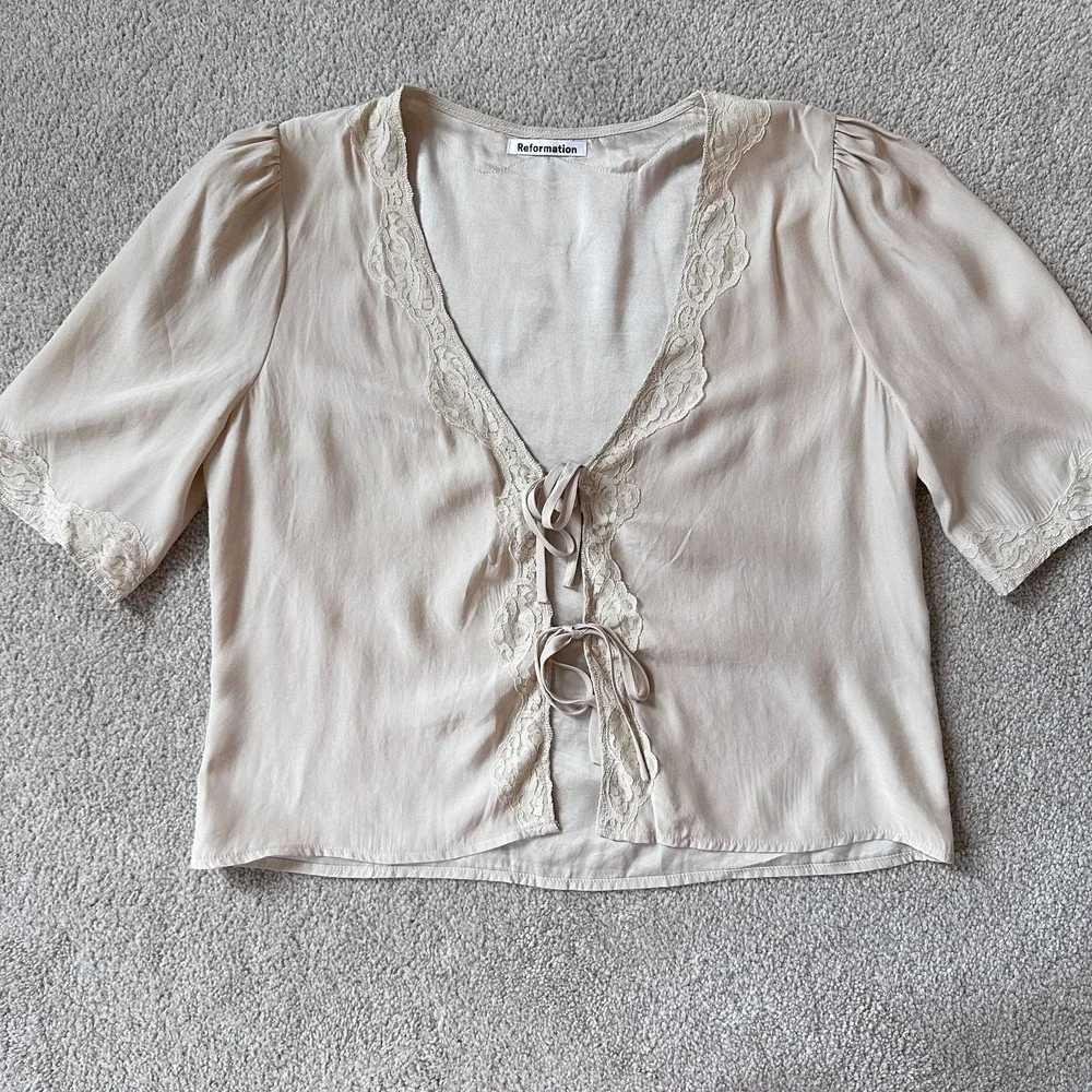 Reformation Romano Top 100% Silk Cream S